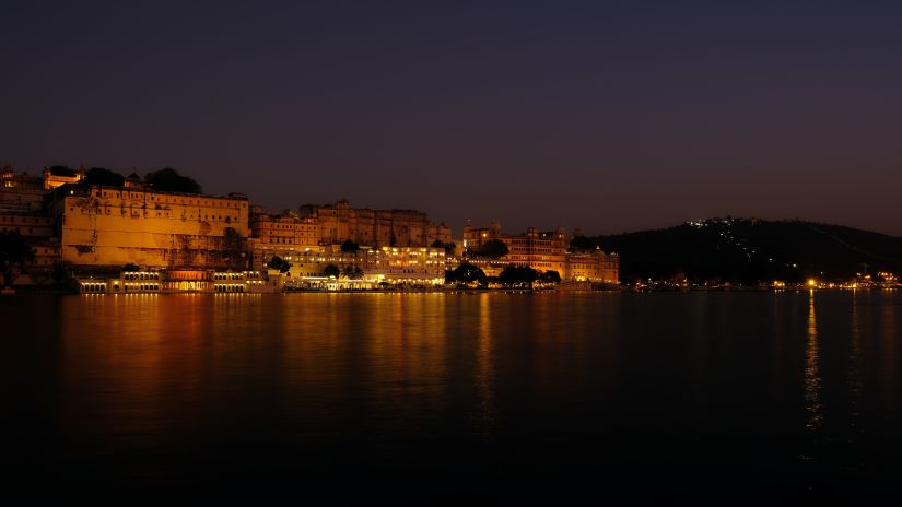 Facade of Jal Mahal with river in front, a tourist place in Udaipur