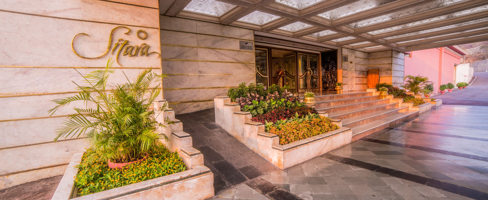 Sitara Luxury Hotel entry with roof lights