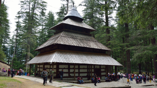 Hidimba Devi Temple surrounded by pine trees 