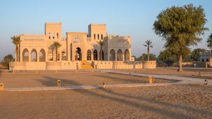 A building with Arab architecture in the desert - best resort in Jaisalmer