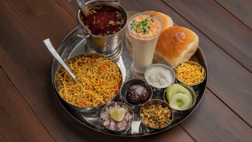 Maharashtrian style Misal Pav thali