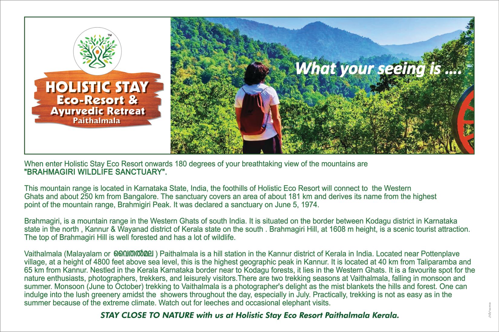 a banner about Holistic Stay Eco Resort, Kannur