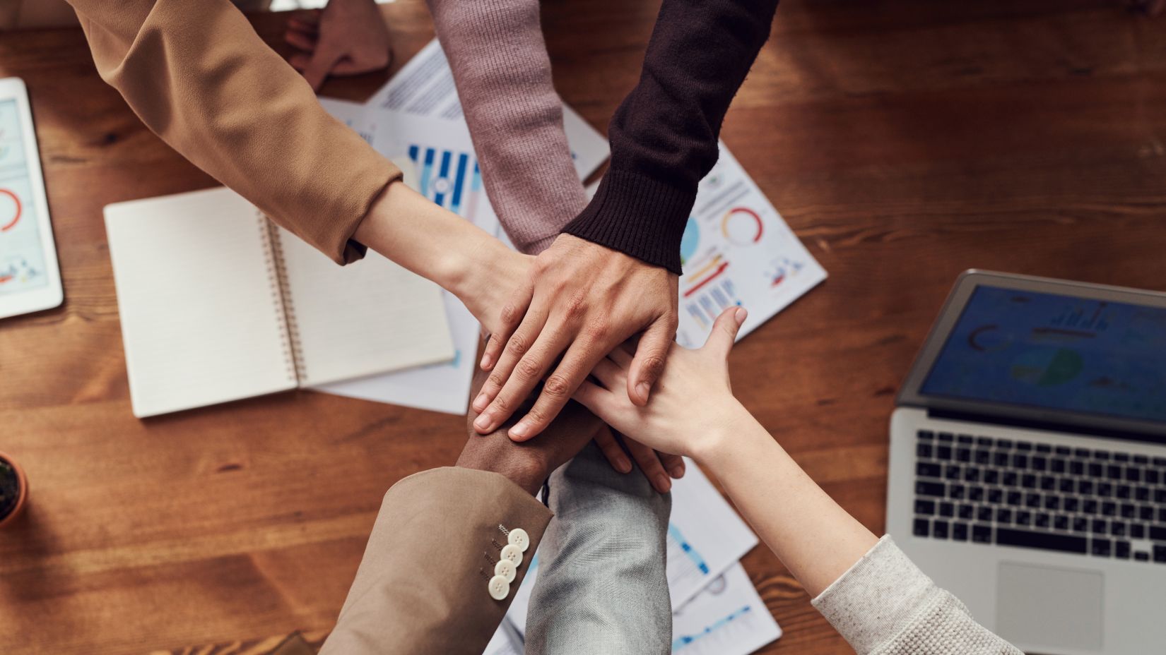 People holding hands together to show teamwork