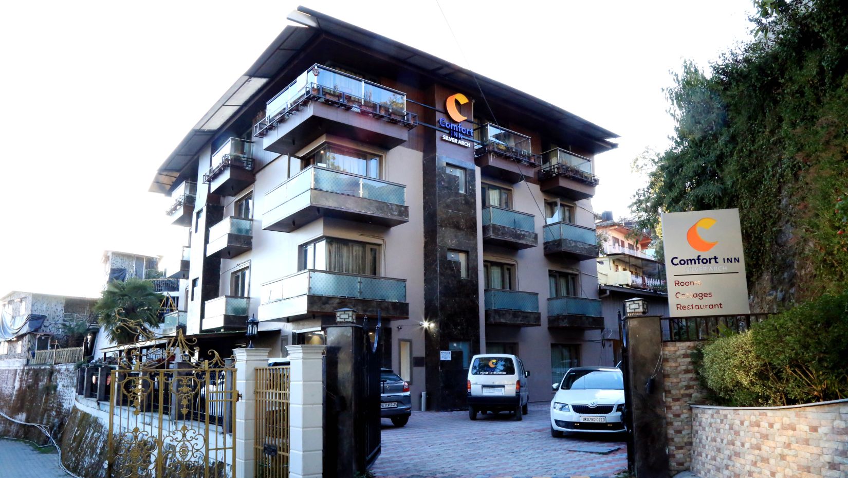 Comfort Inn hotel with visible entrance gate.