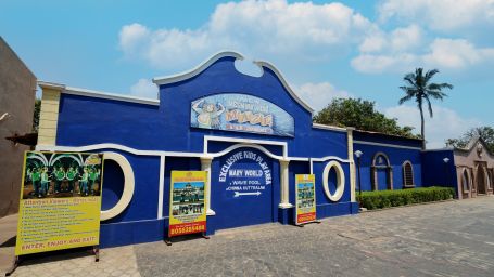 Blue building with palm tree on the side