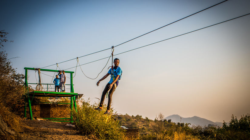 Zipline - fun activities in Udaipur at bamboosaa resort