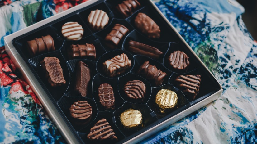 a box containing a bunch of assorted chocolates