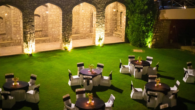 Lawn chairs with beautifully arranged table and chairs