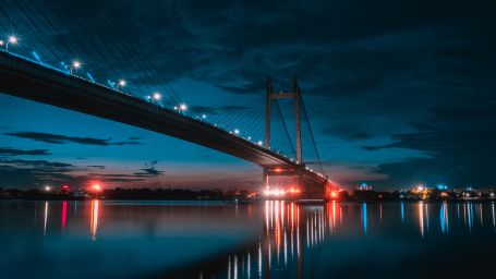 howrah bridge lit up at night