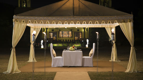 Outside dining under a tent