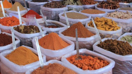 bags of spices at a store