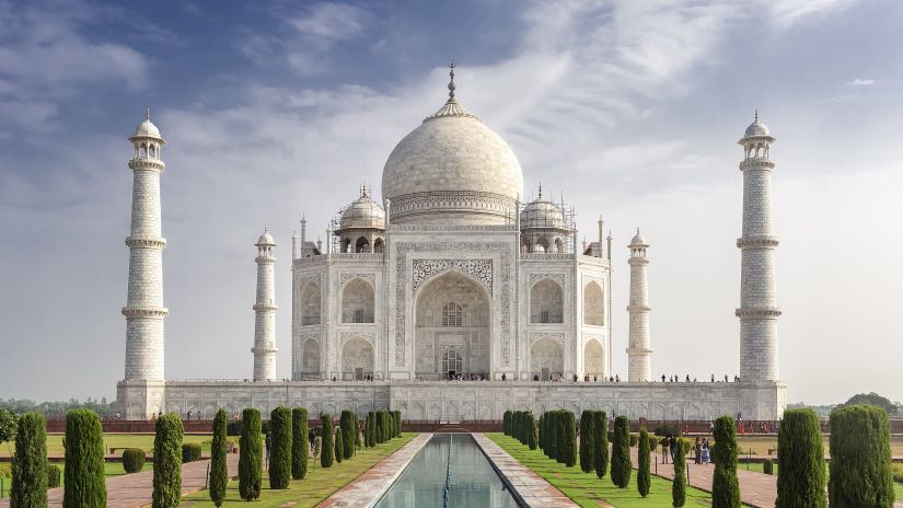 a scenic view of the taj mahal captured in all its glory during the day