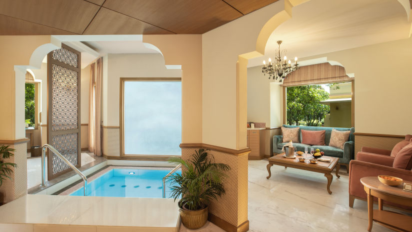 A plunge pool in the courtyard inside Heritage Villas - Heritage Village Resorts & Spa, Manesar