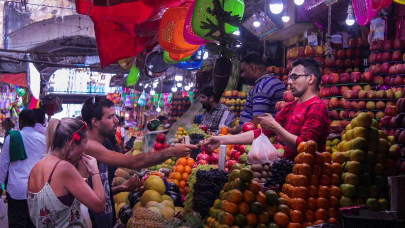 people at a market