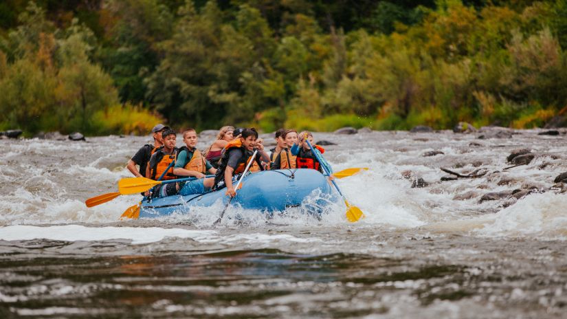 river rafting in an uneven terrain during the day