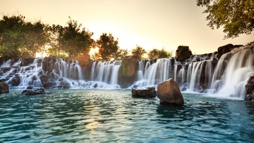 view of a water cascades from every side of a hill