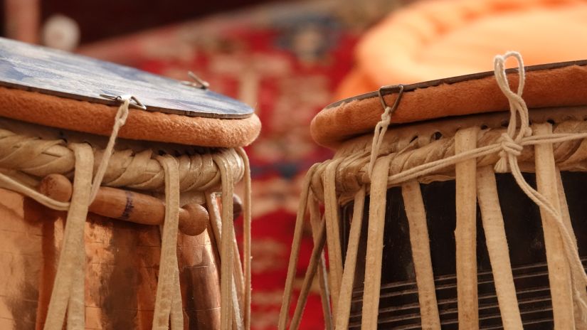 a close-up view of tablas with the background being blurred