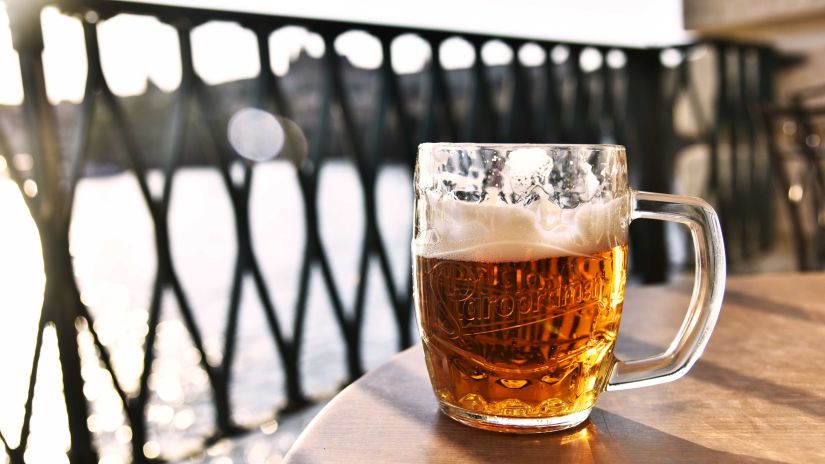 A beer placed on a counter at Kasauli Brewery