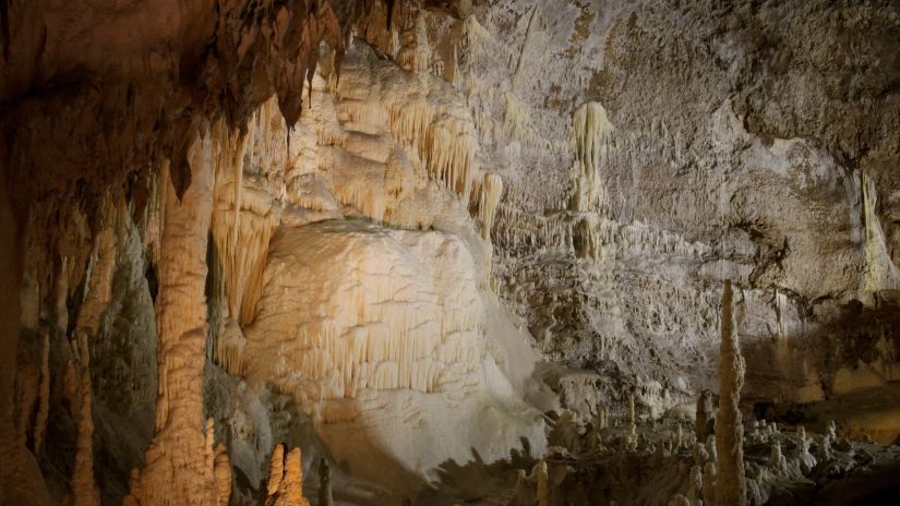 a cave with limestone covering the entirety of it