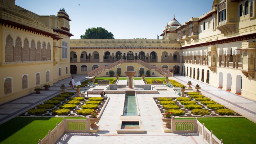 exterior white facade of Jaipur Palace