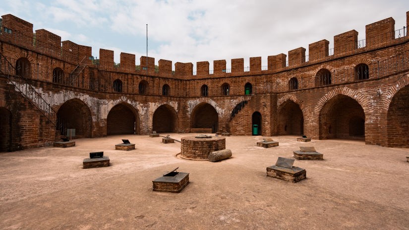 an old fort built with red bricks captured during the day