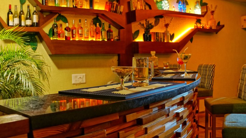 Stools and table in The Gin Tree bar- The Golden tusk