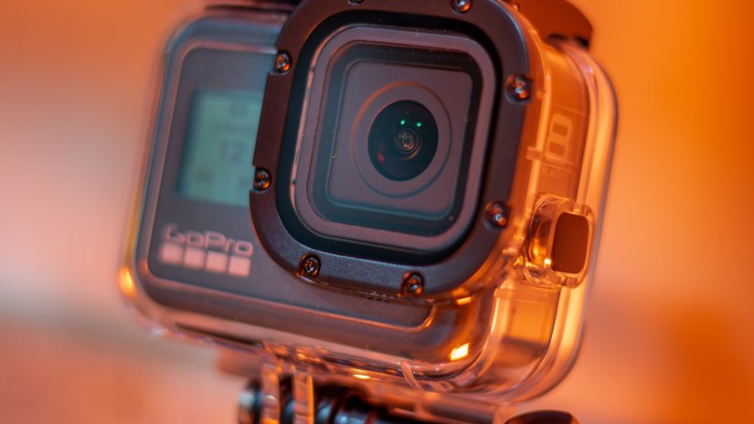 a close up shot of go pro with waterproof casing