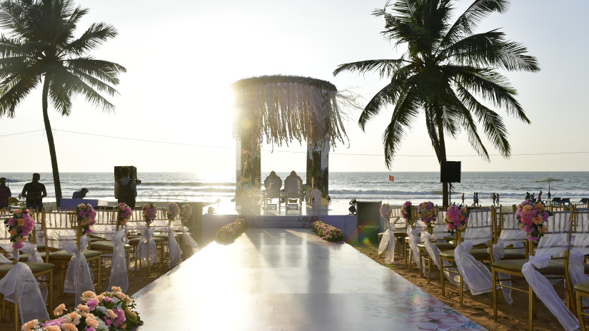 a wedding party arrangement at our beachside wedding in goa