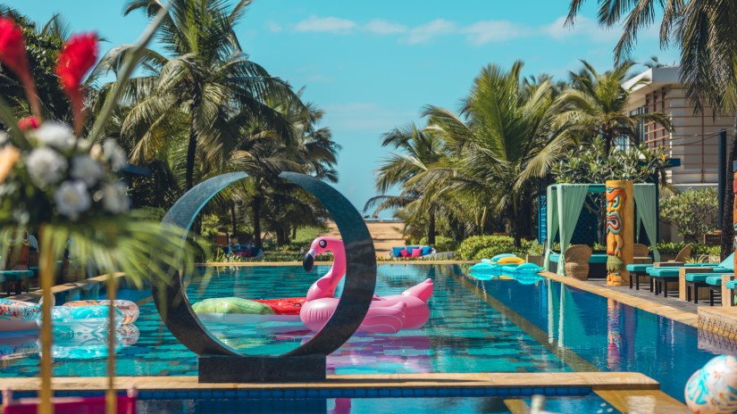 Swimming pool with floats