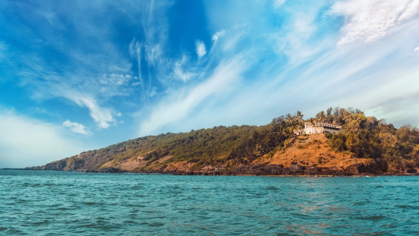 View of deep blue sea which surrounds the small Island 