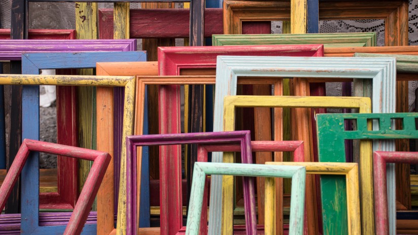 colourful frames in a flea market