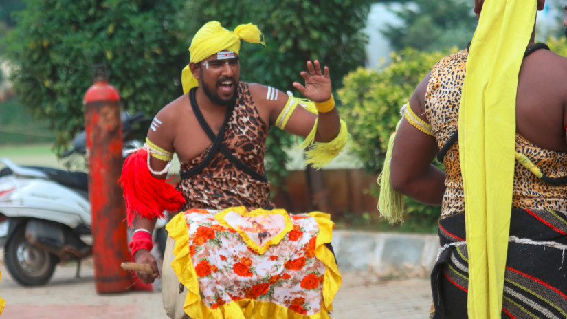 Man playing the drum at a festival in Chennai