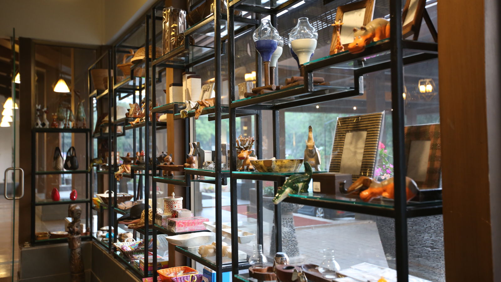 Store with artefacts on window display