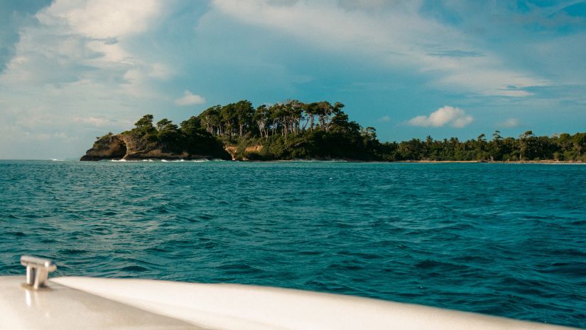 view of an island from a boat