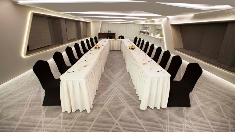 Seating arrangement in the boardroom at Hablis Hotel, Chennai 