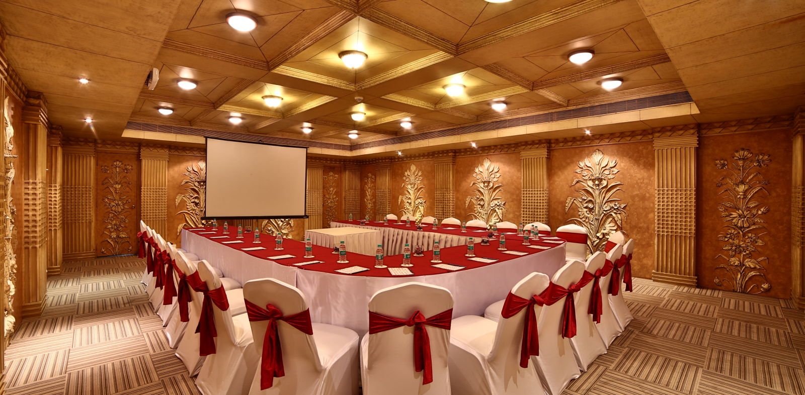 Seating arrangement in Sangam Hall at Sitara Luxury Hotel