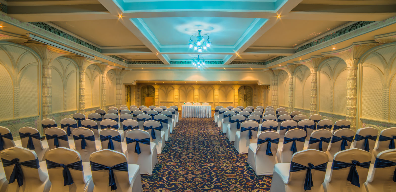 Seating arrangement in Samarkand Hall at Sitara Luxury Hotel