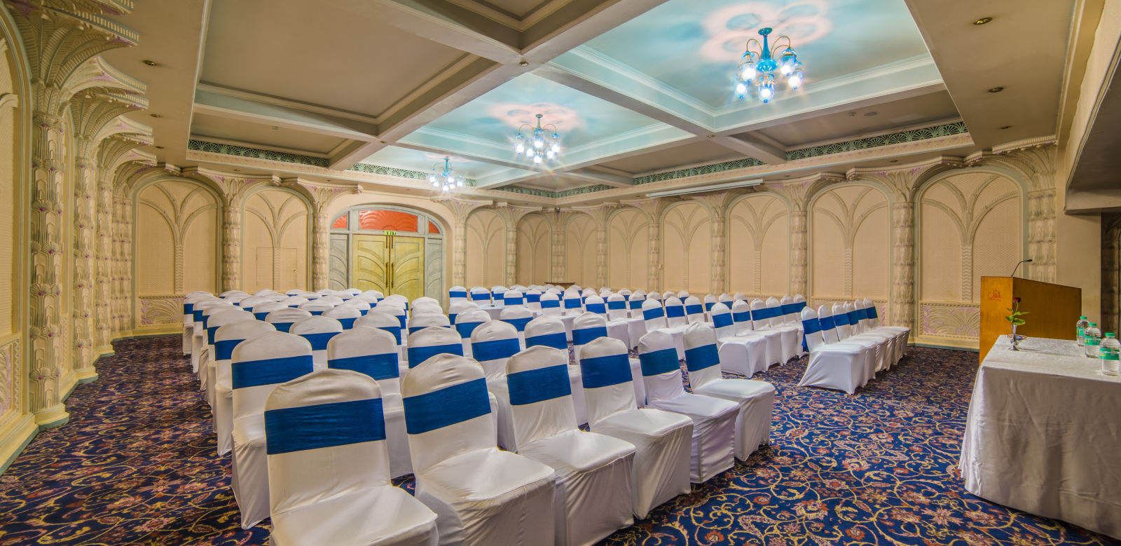 Seating arrangement in Samarkand Hall at Sitara Luxury Hotel