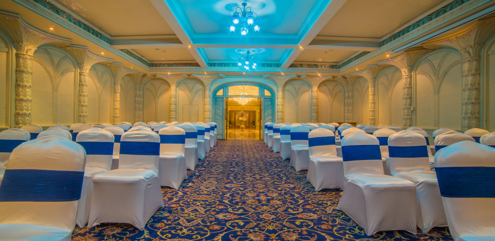 Seating arrangement in Samarkand Hall at Sitara Luxury Hotel