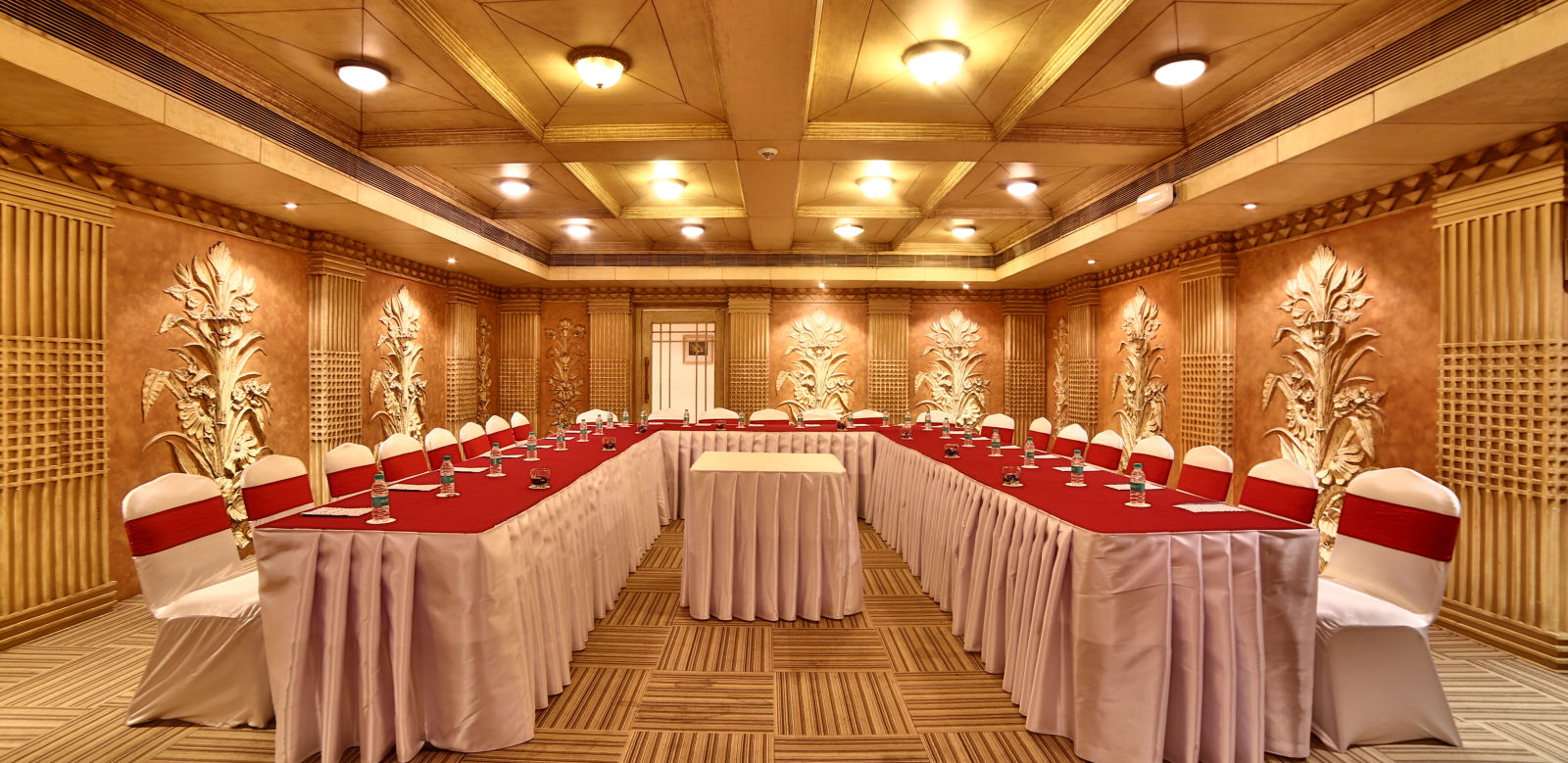 Seating arrangement in Sangam Hall at Sitara Luxury Hotel