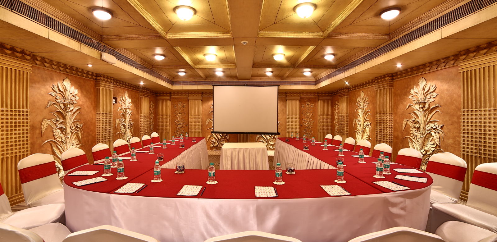 Seating arrangement in Sangam Hall at Sitara Luxury Hotel