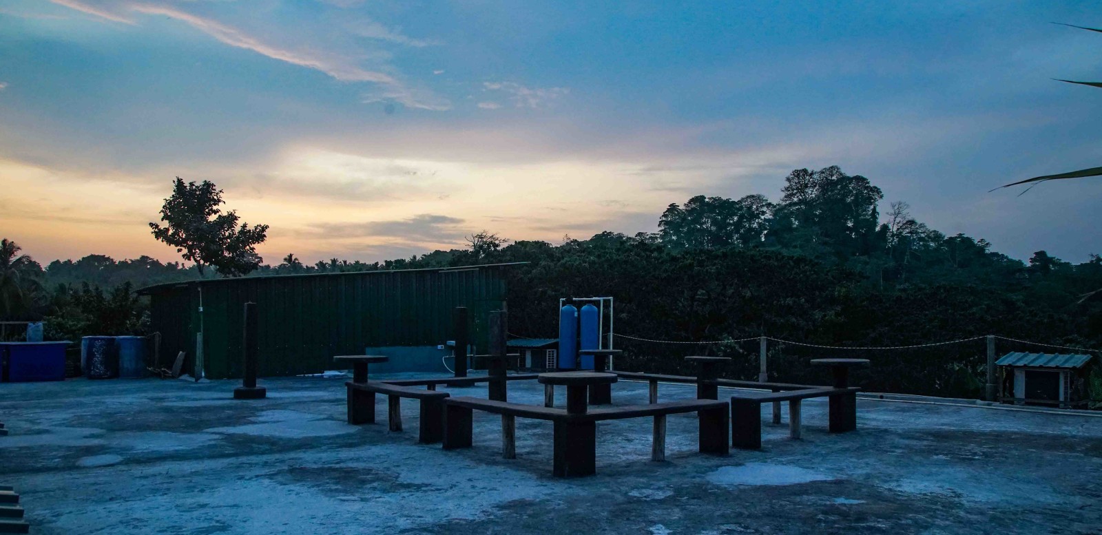 A wide view of the terrace during twilight | Matsya Island Retreat