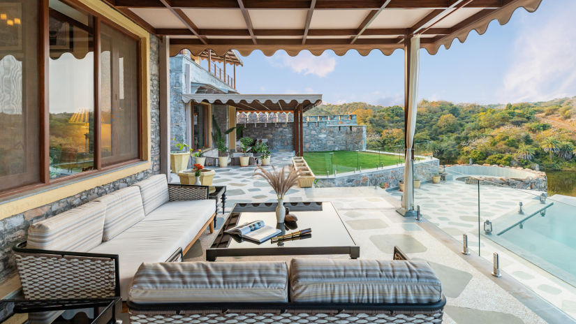 seating arrangements under a canopy on the balcony at Villa - Chunda Shikar Oudi