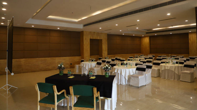 The elegantly furnished banquet hall