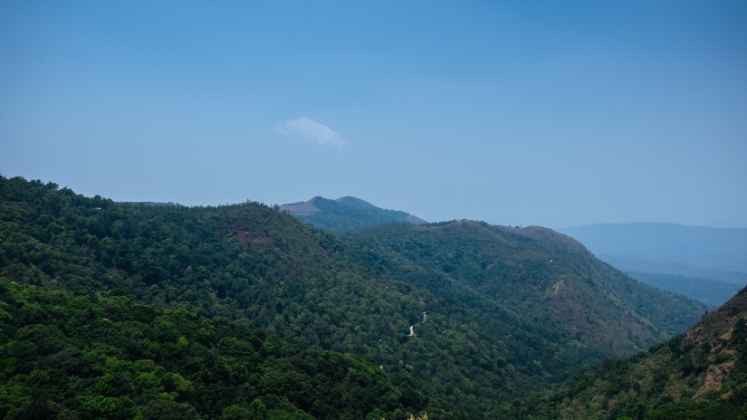 Lush green mountains observed from a nearby hill