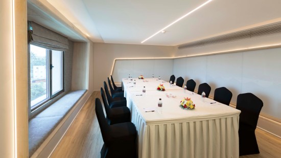 Seating arrangement at a boardroom at Hablis Hotel, Chennai 