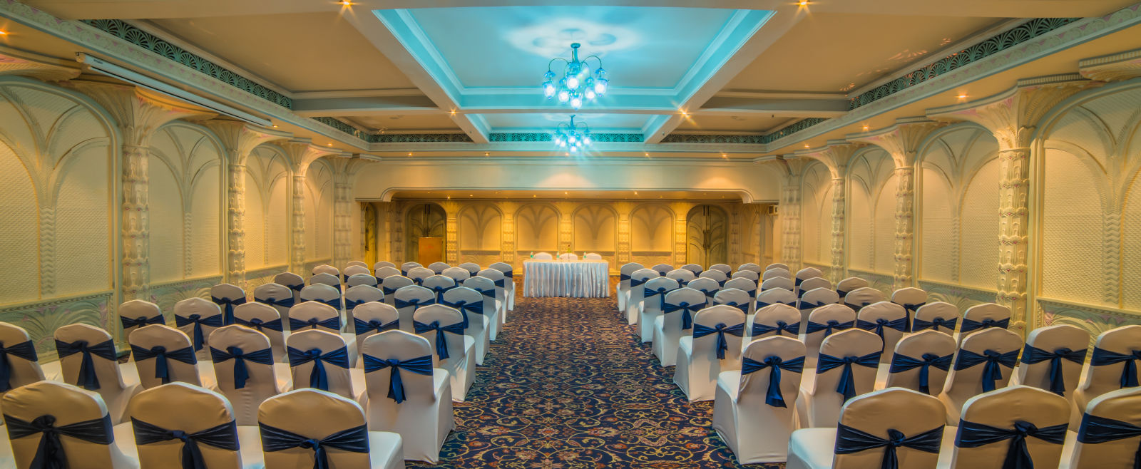 Seating arrangement in Samarkand Hall at Sitara Luxury Hotel