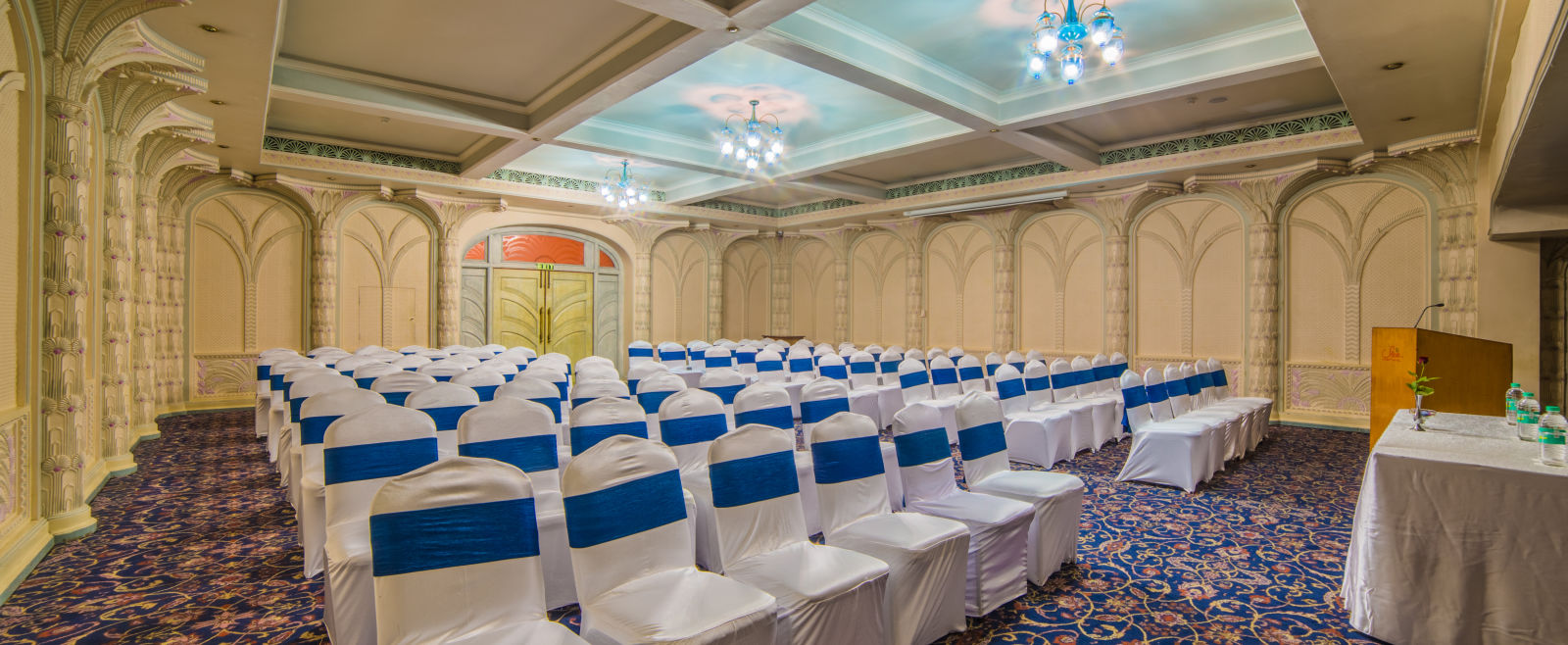 Seating arrangement in Samarkand Hall at Sitara Luxury Hotel