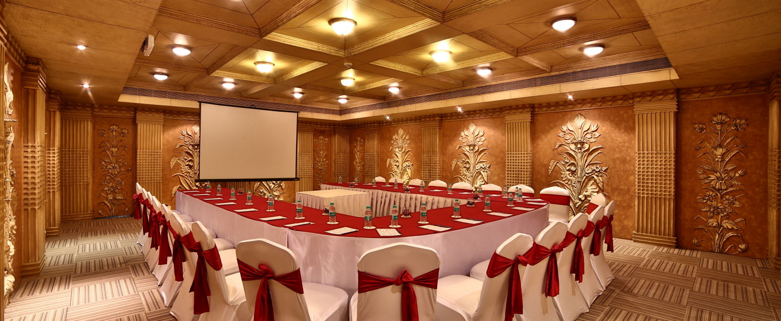 Seating arrangement in Sangam Hall at Sitara Luxury Hotel