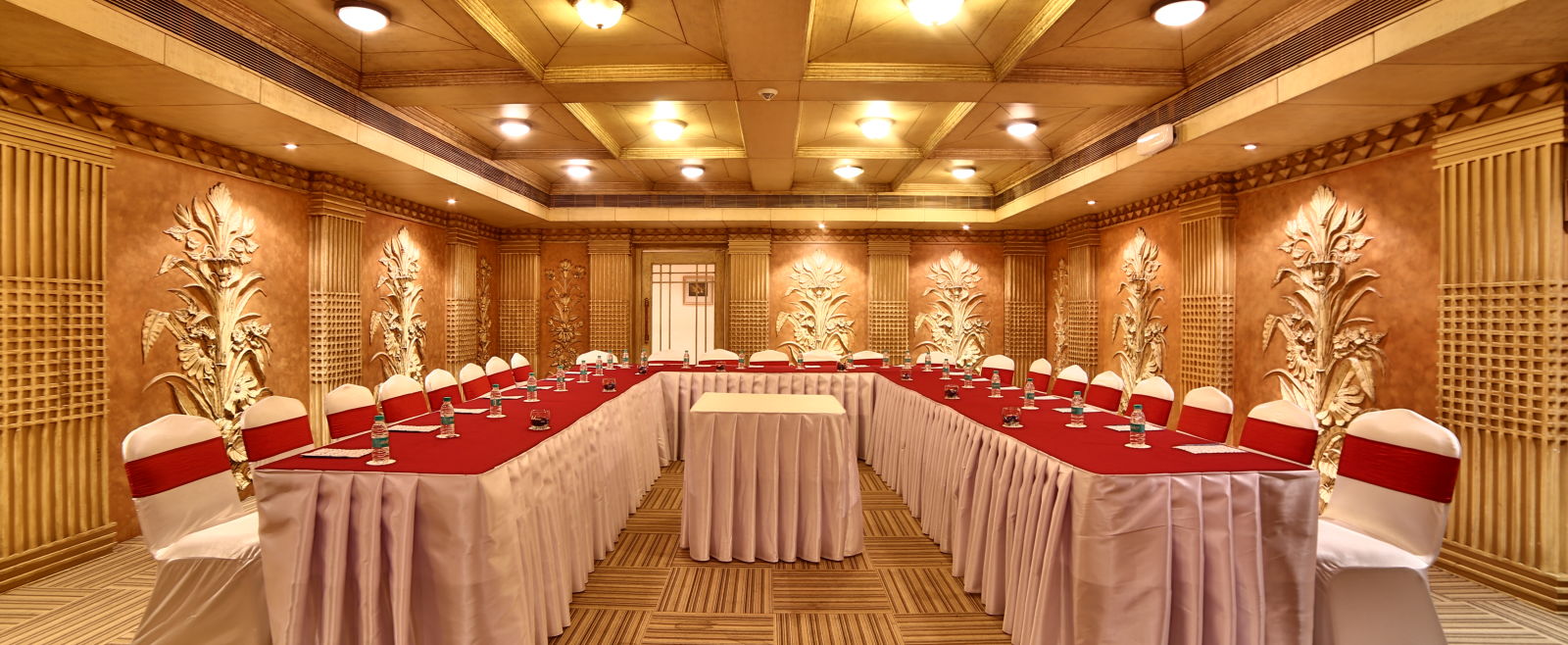Seating arrangement in Sangam Hall at Sitara Luxury Hotel